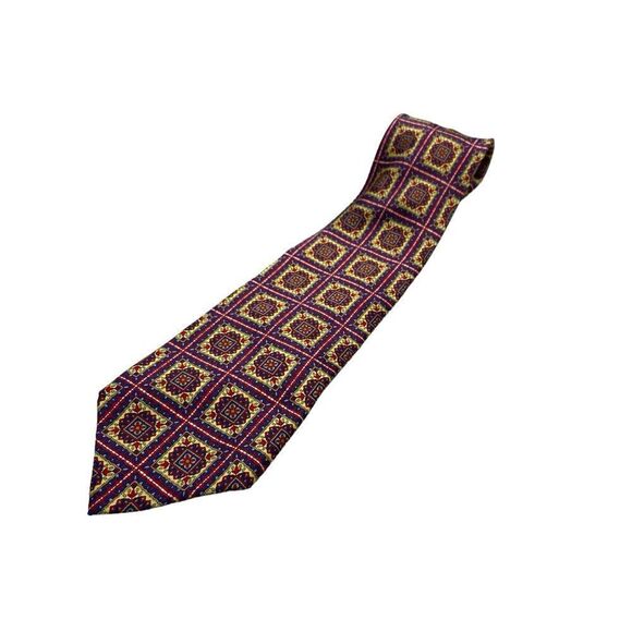 Men’s‎ Sisabang 100% Silk Neck Tie Yellow, Blue and Res - Picture 5 of 8